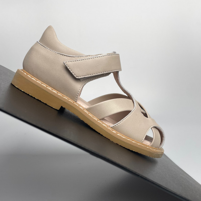 Гибкие сандалии из натуральной кожи MEOW KIDS Retro beige MK-L10