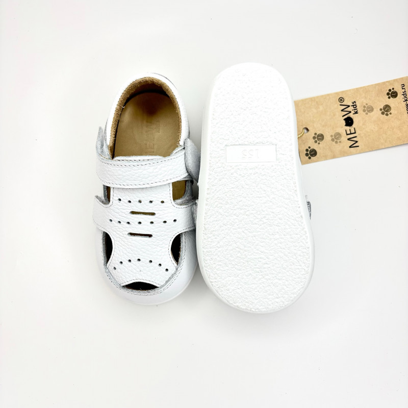 Босоногие сандалии для мальчика и девочки из натуральной кожи MEOW KIDS 1006WH