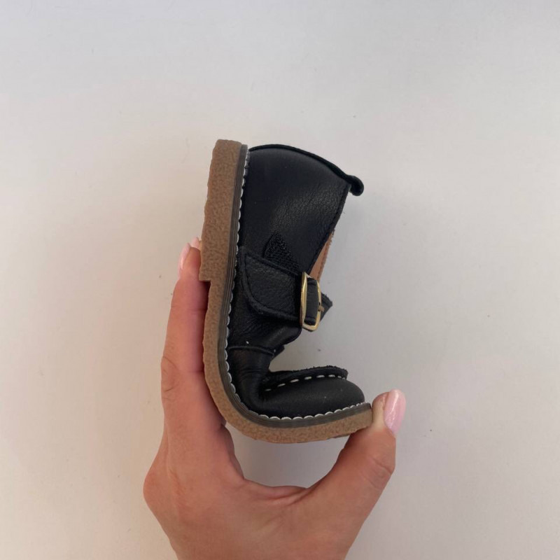 Гибкие туфли из натуральной кожи MEOW KIDS Moccasins black MK-L34