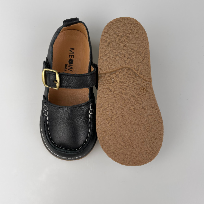 Гибкие туфли из натуральной кожи MEOW KIDS Moccasins black MK-L34
