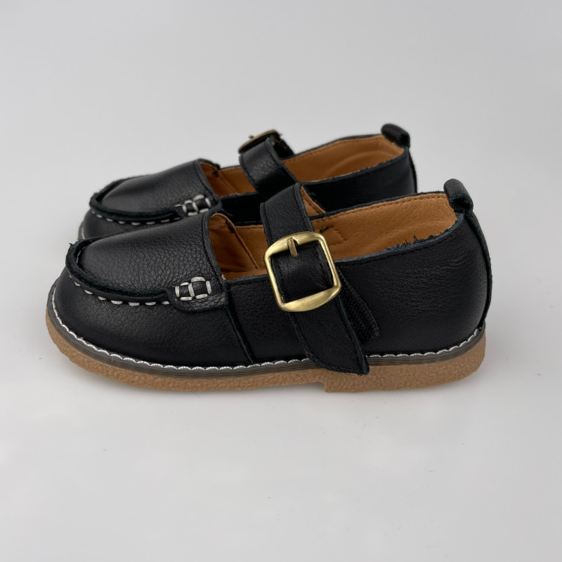 Гибкие туфли из натуральной кожи MEOW KIDS Moccasins black MK-L34