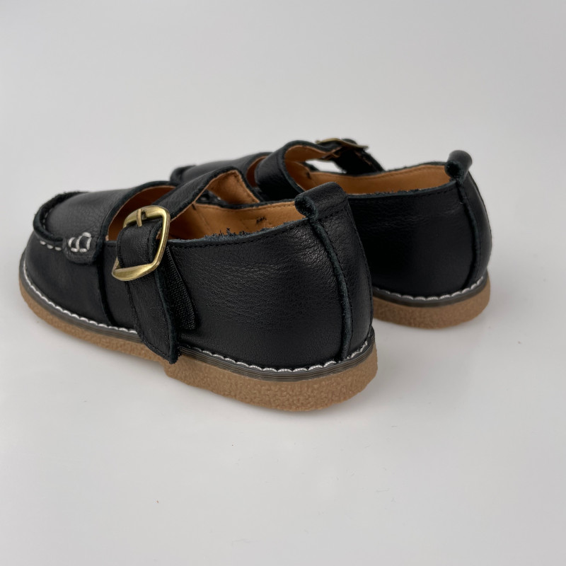 Гибкие туфли из натуральной кожи MEOW KIDS Moccasins black MK-L34