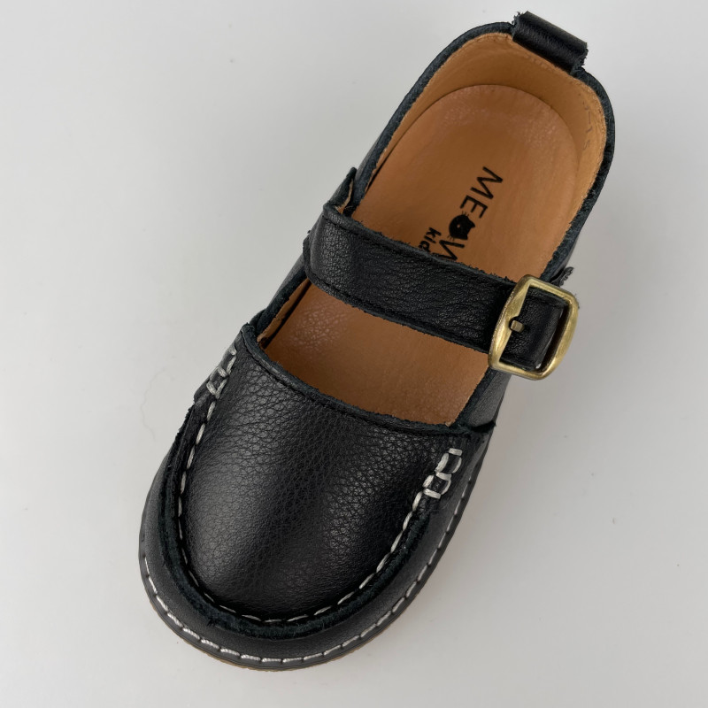 Гибкие туфли из натуральной кожи MEOW KIDS Moccasins black MK-L34