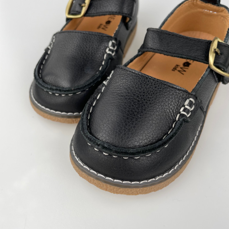 Гибкие туфли из натуральной кожи MEOW KIDS Moccasins black MK-L34