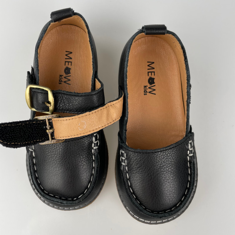 Гибкие туфли из натуральной кожи MEOW KIDS Moccasins black MK-L34